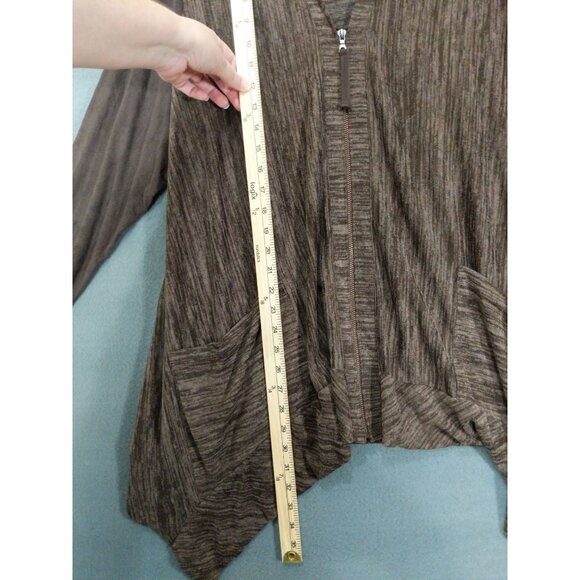 LOGO LORI GOLDSTEIN Womens Zip Cardigan 2X‎ Mixed Media Heather Brown Faux Suede - Picture 5 of 11
